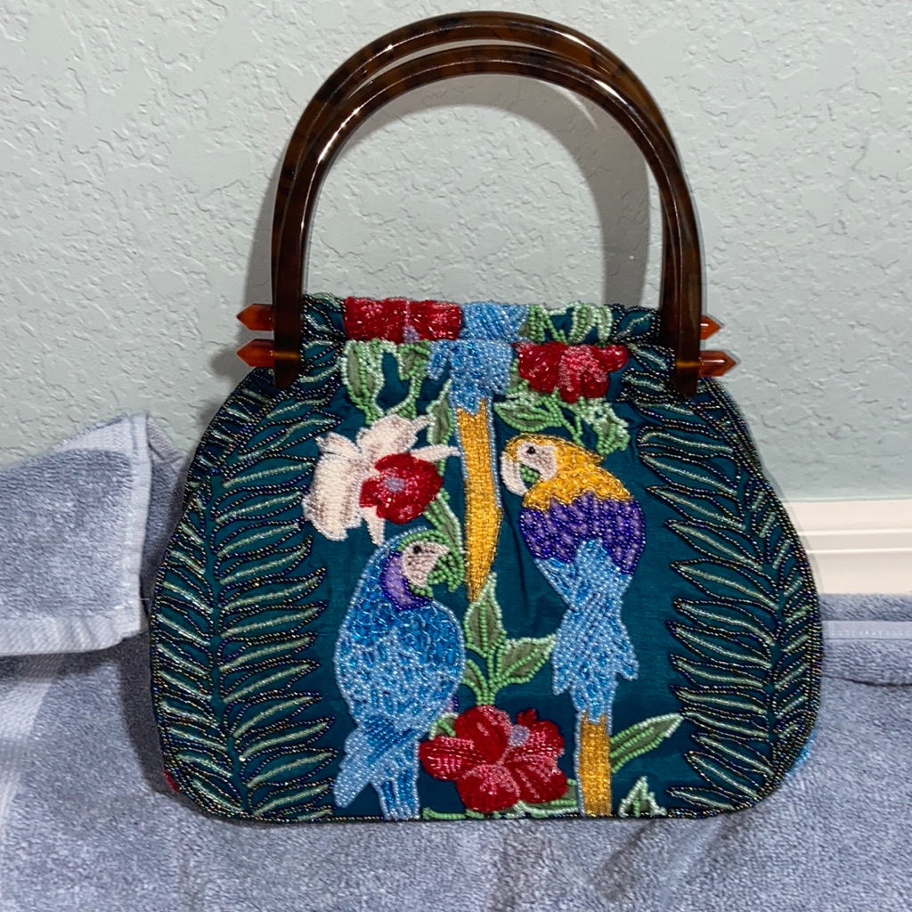 Nwot Rare Proud Mary  Co Parrots Beaded Satchel Bag